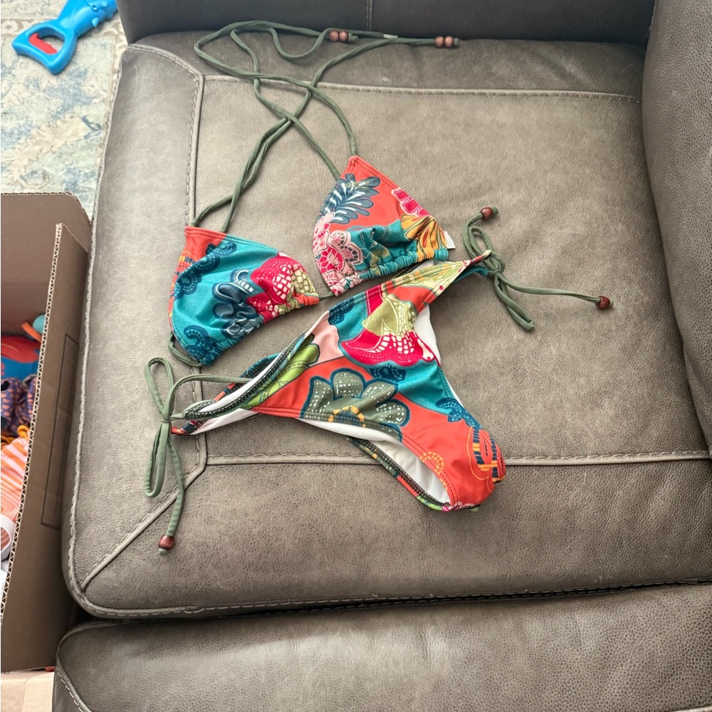 O’Neal Floral Bikini Set with Green Straps